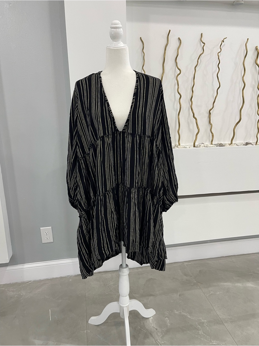 blue island Black Tunic with Cream and Gold Stripes